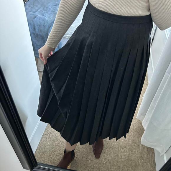 Vintage Gray plaid pleated midi skirt wool/silk zara revolve ralph lauren - Picture 2 of 7